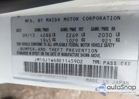 2014 Mazda Mazda6 I Grand Touring z USA, uszkodzony, nr VIN JM1GJ1W68E1145902